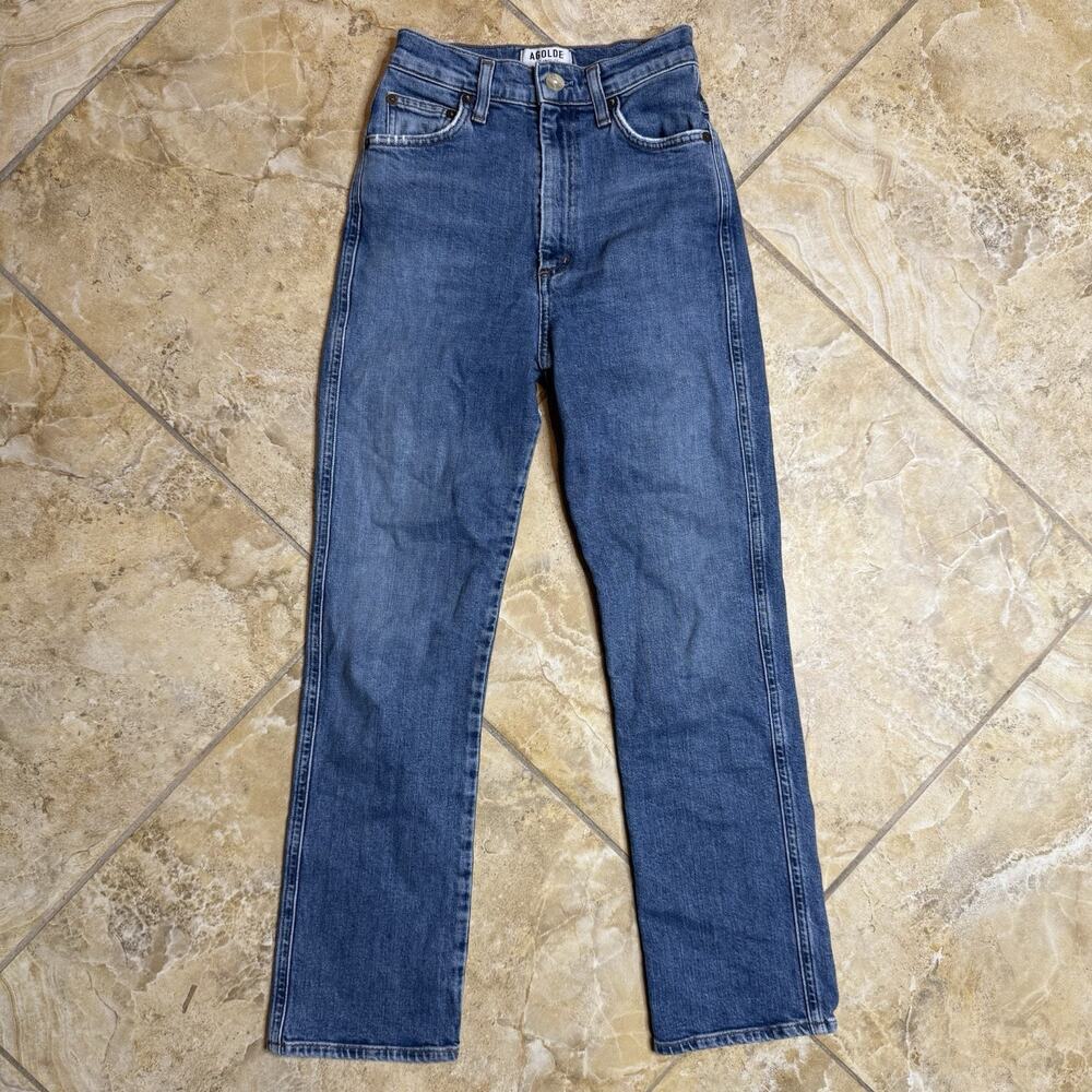 Agolde High Rise Straight Leg Jeans Women’s 23 Medium Wash Raw Hem